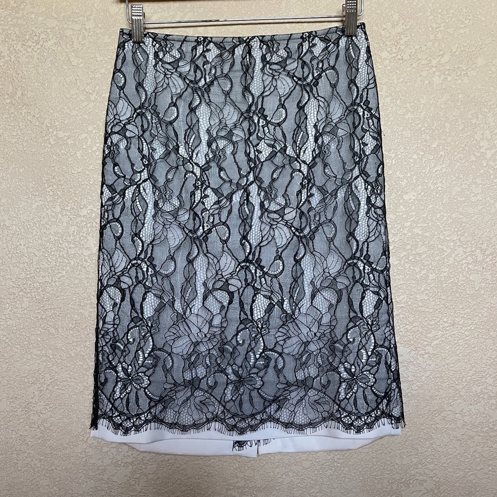 Ann Taylor vintage pencil skirt, black lace, white 0P